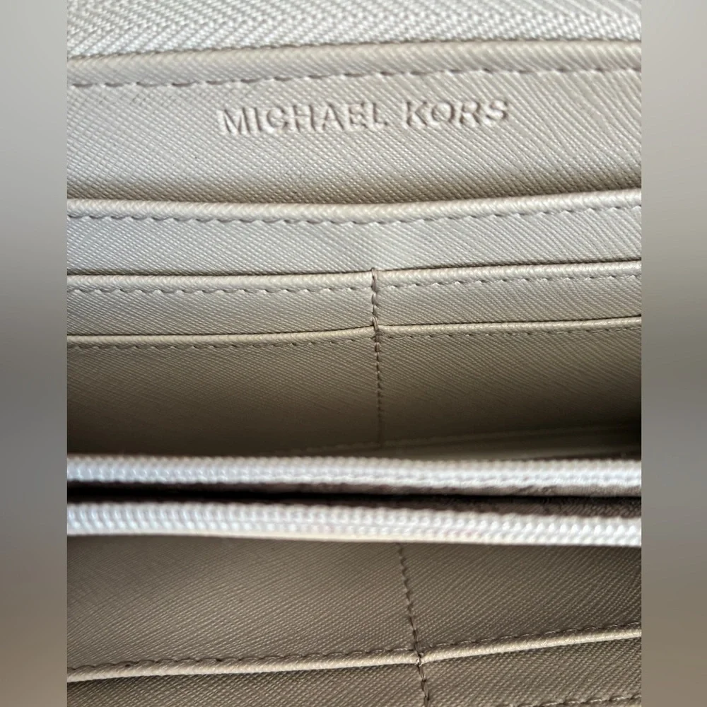 Michael Kors Silver Snake-Print Zip Wallet with Gold Plate